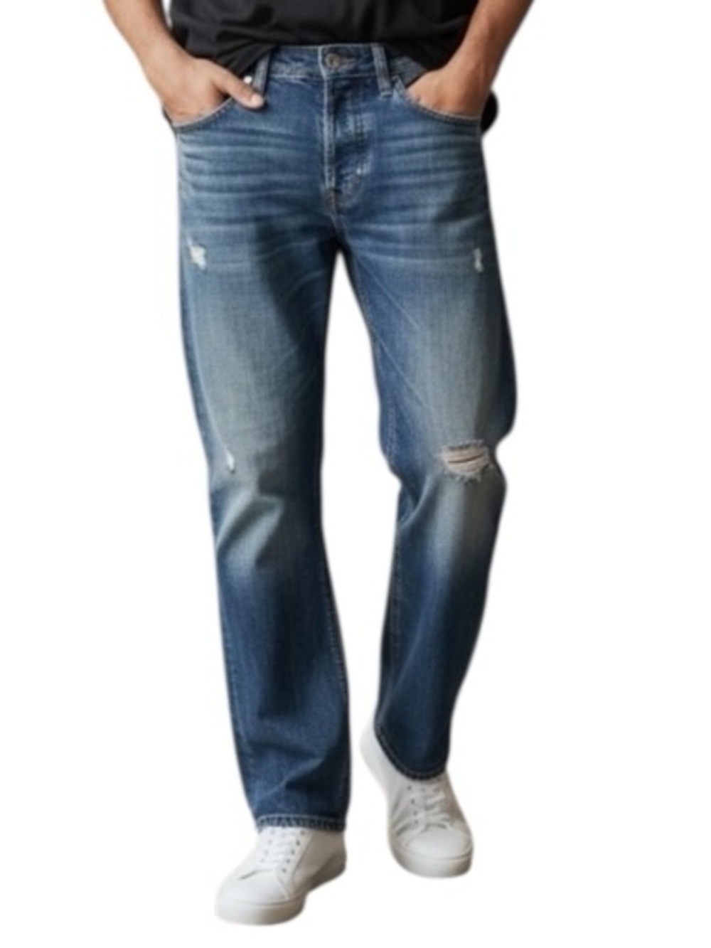 GUESS Los Angeles Mens 30x30 Straight Distressed Jeans Medium Wash 100% Cotton
